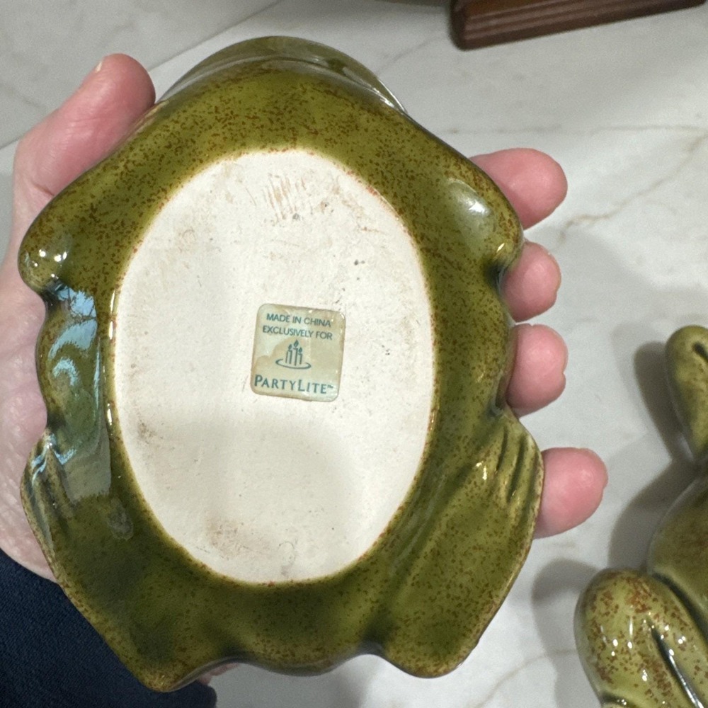 Party Lite Ceramic Frogs Tea Lite  Candle‎ Holder Set Green Vintage - Picture 9 of 10